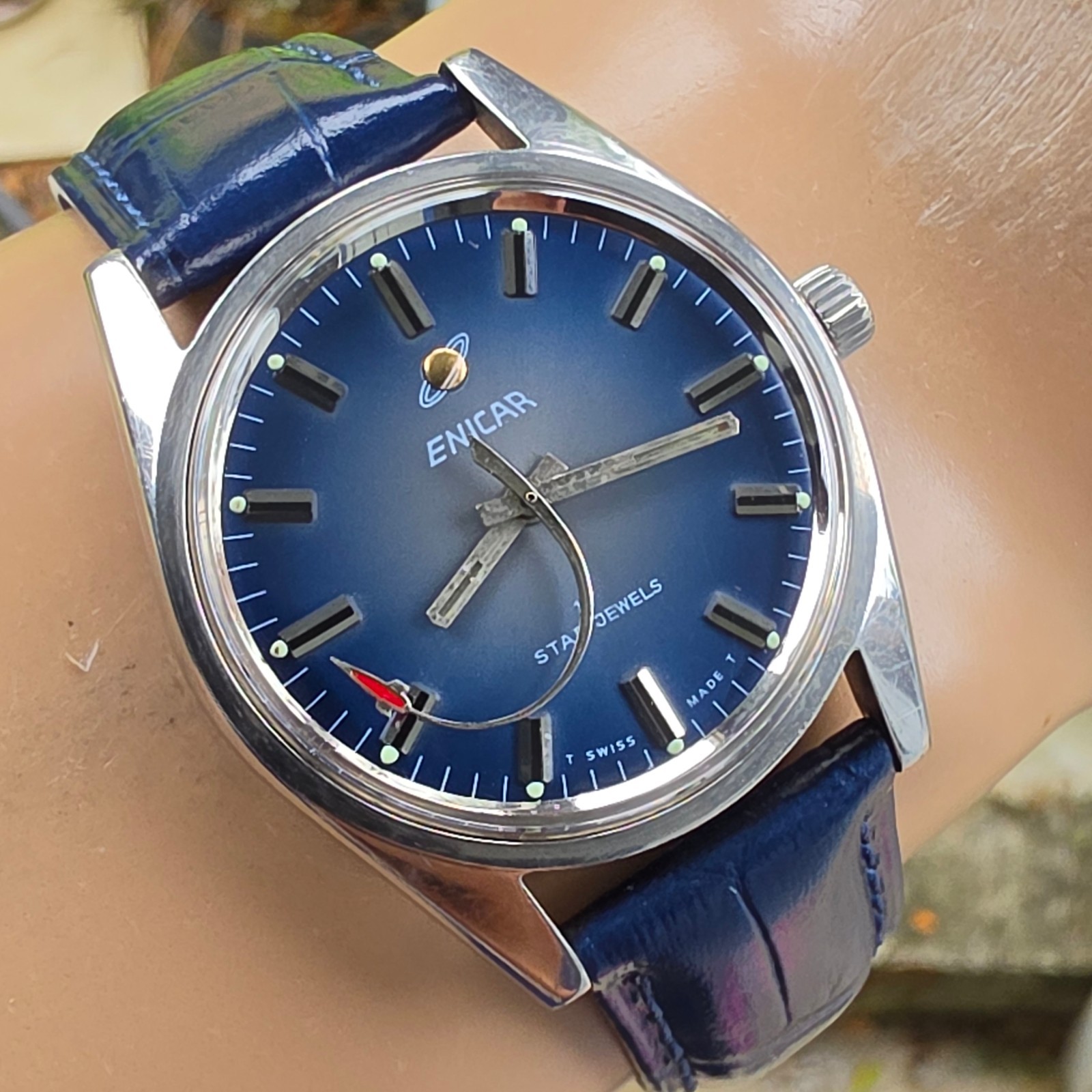 Vintage ENICAR men’s manual wind watch Rocket second hand swiss 1970s
