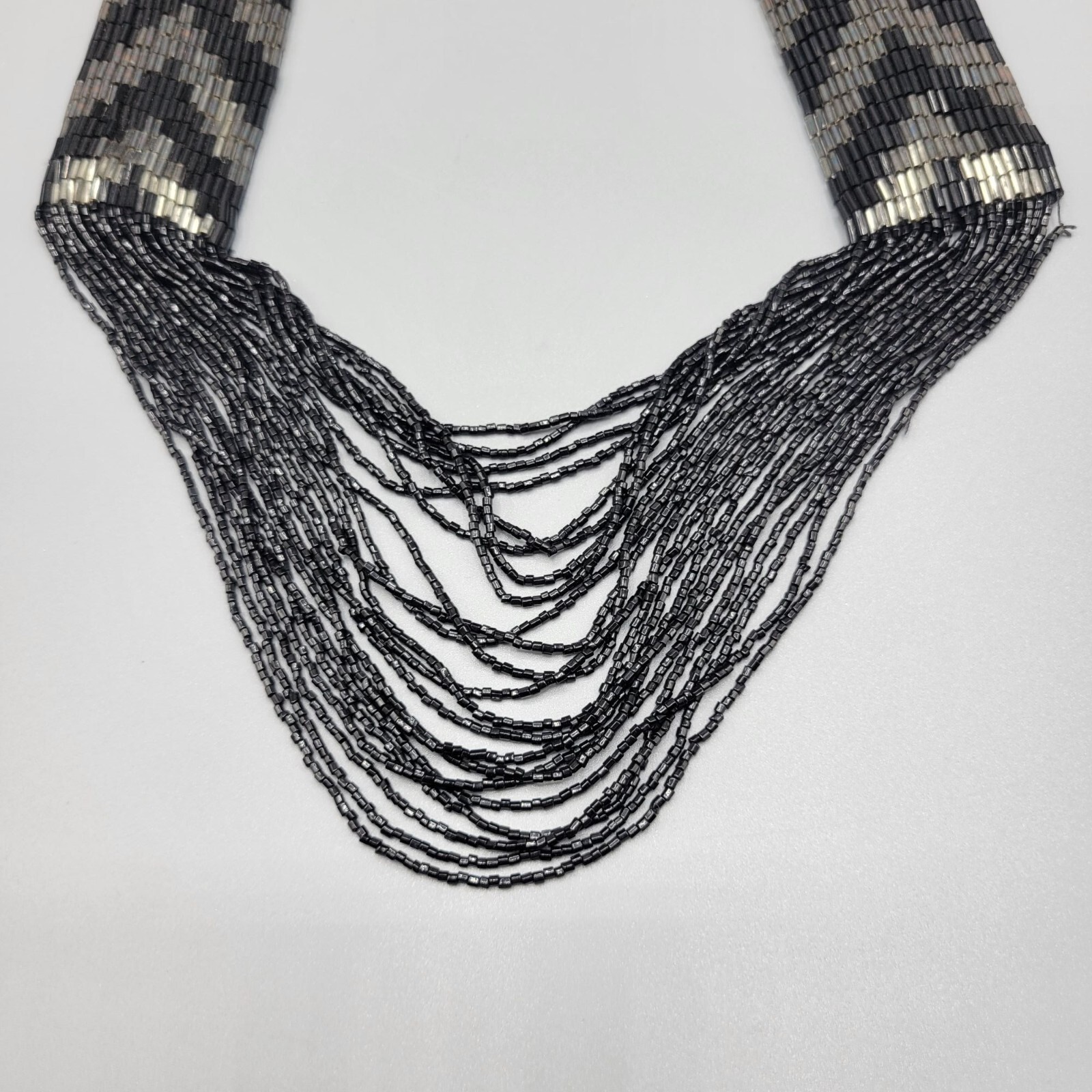 Waterfall Potay Bead Himalayan Necklace Black & Silver