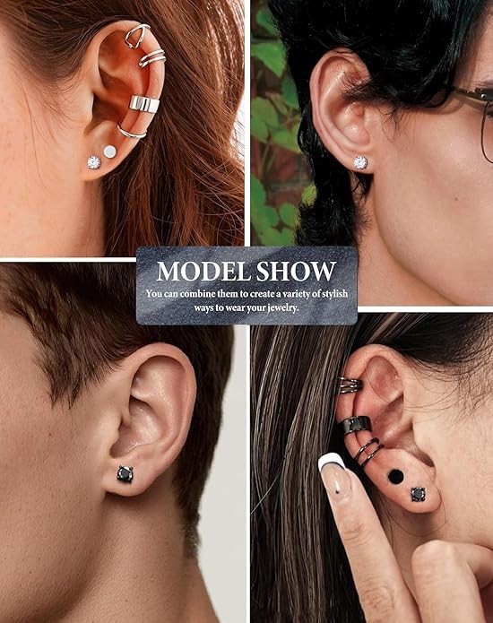 4 Pair Men Women Stainless Steel Magnetic Stud Earrings Non-Piercing Clip on E40
