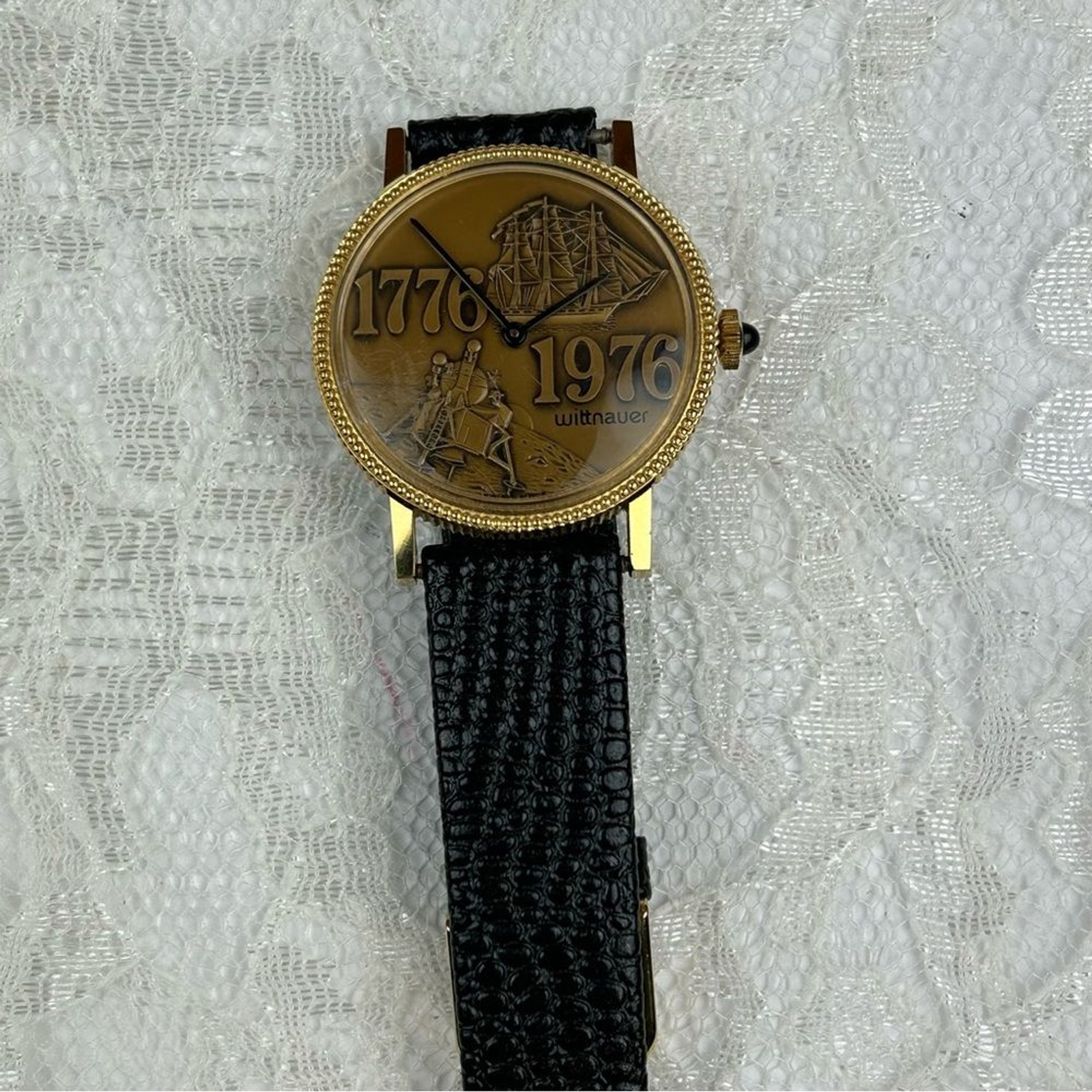RARE Men’s Vintage 1776 1976 BICENTENIAL WITTNAUER COIN BASE 8KT GOLD WATCH