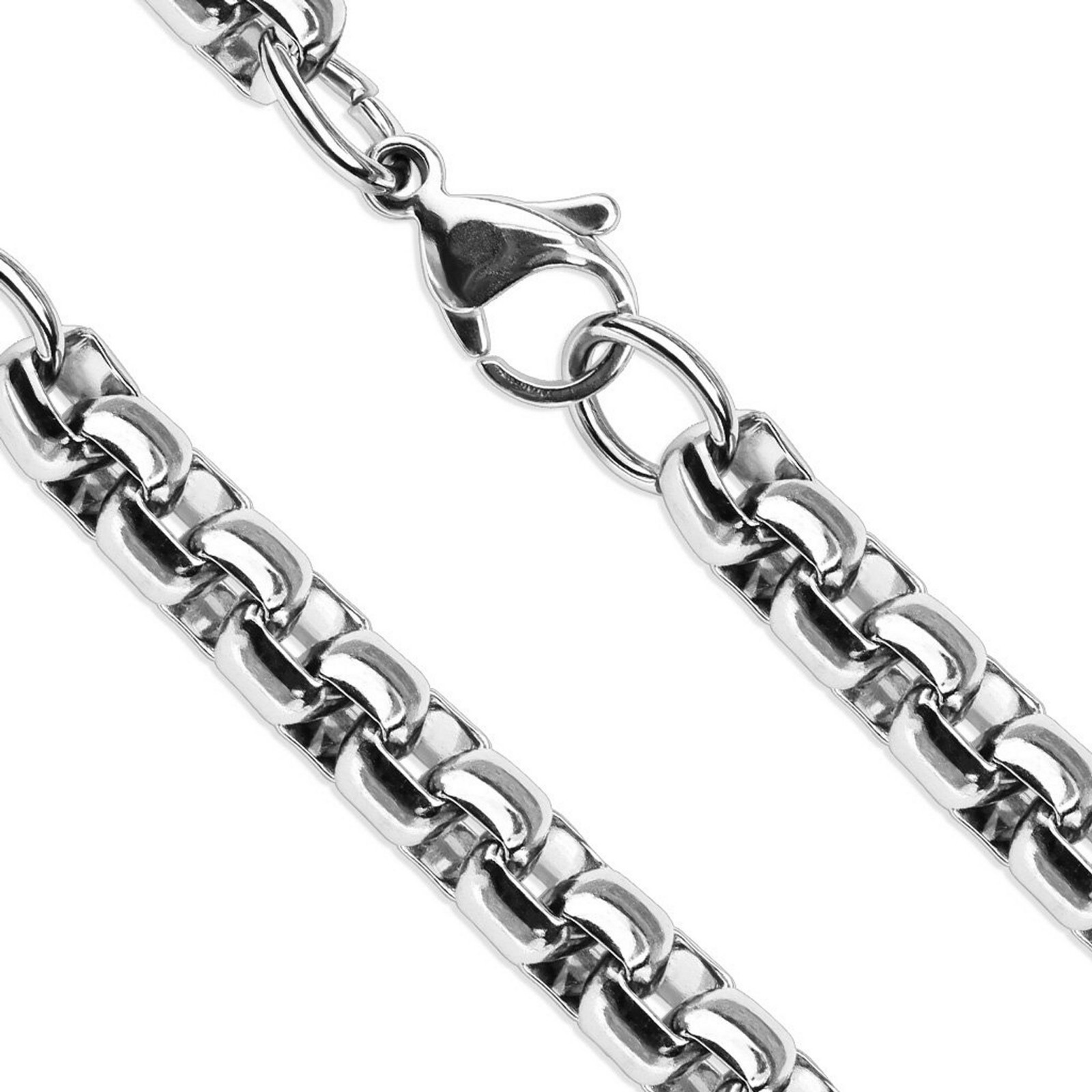 Round Box Necklace Silver Stainless Steel 6mm Rolo Chain 15-20-Inch