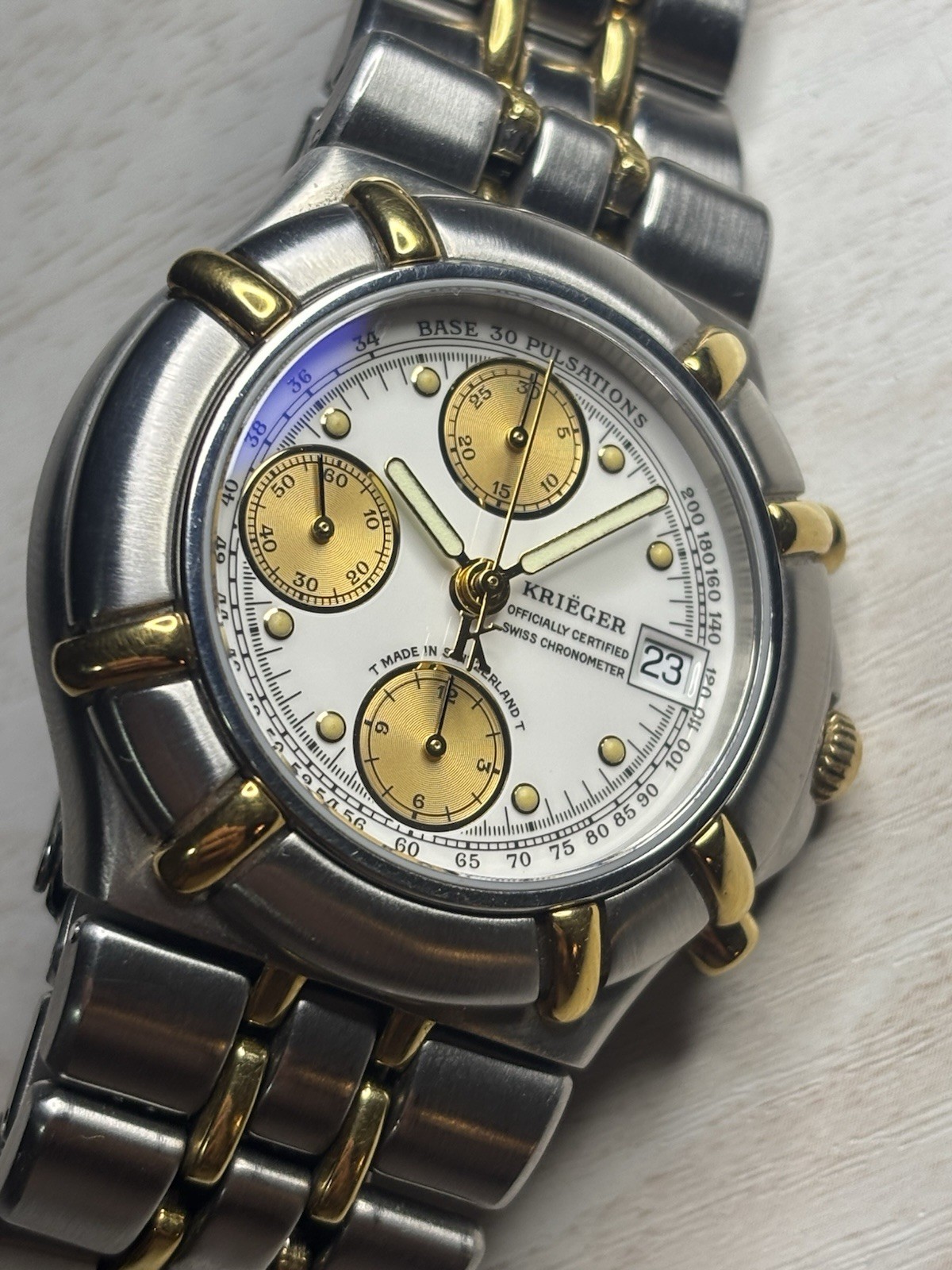 18K & Stainless St. Krieger B929 Automatic Tri Chronograph Certified Chronometer