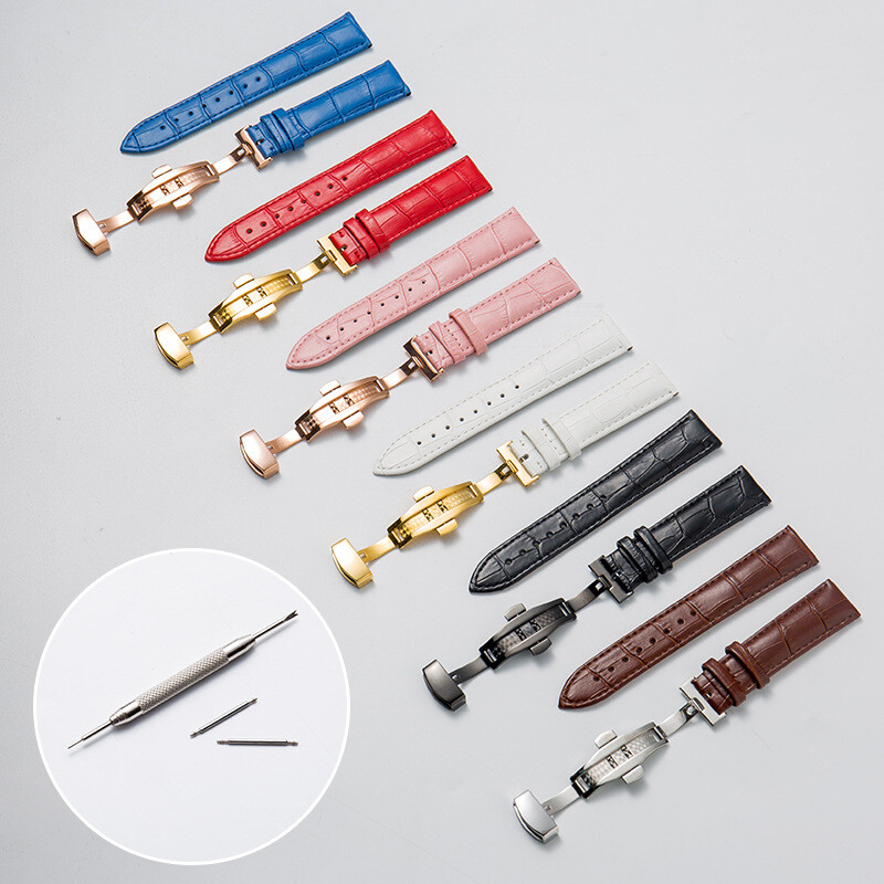 Premium Alligator Grain Genuine Leather Butterfly Clasp Watch Strap Band 12-24mm