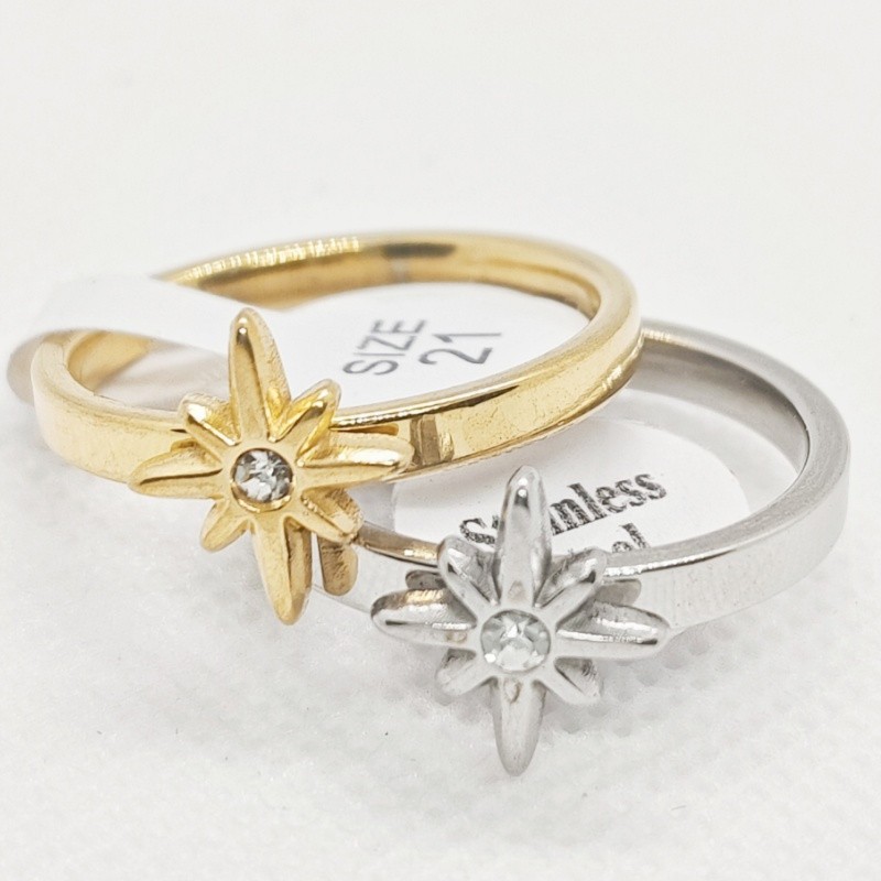 36 Pcs North Star Zircon Stainless Steel Rings Two Tone Stackable Women Jewelry
