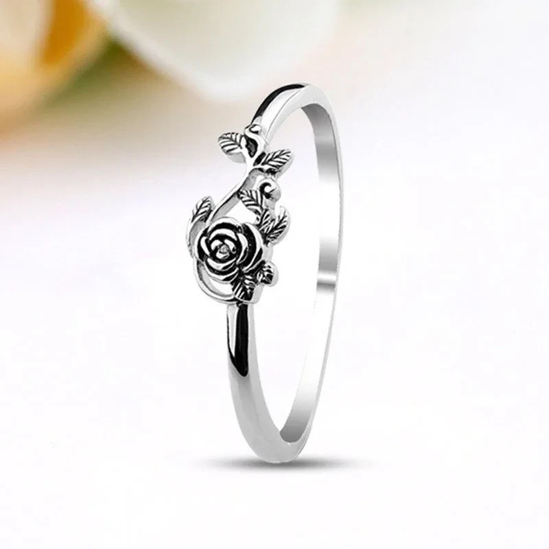 925 Plated Silver Rose Flower Design Rings Engagement Ring Jewelry For Women