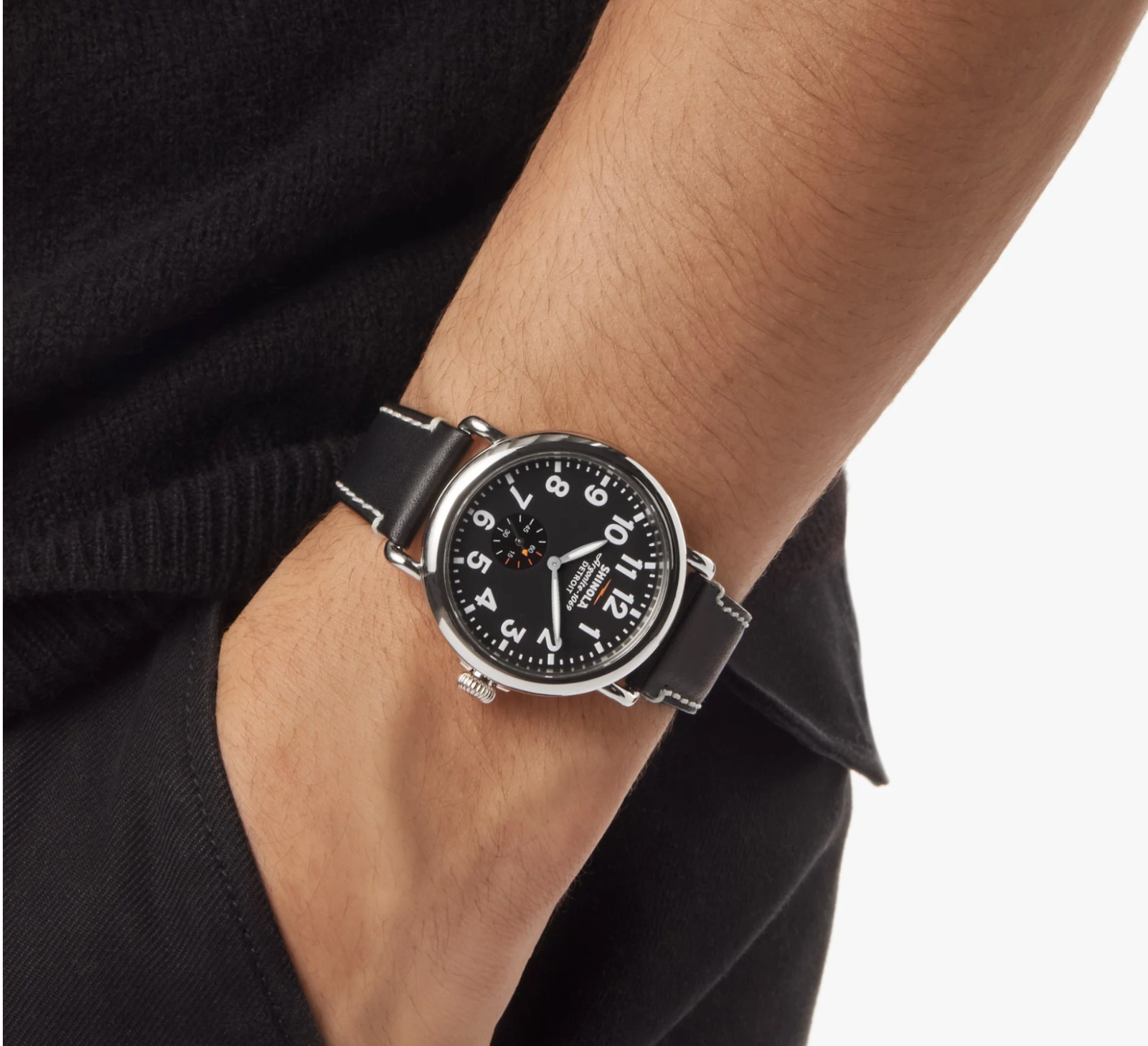 Shinola Runwell 47mm Polished Stainless Steel | Black Face | Argonite 1069