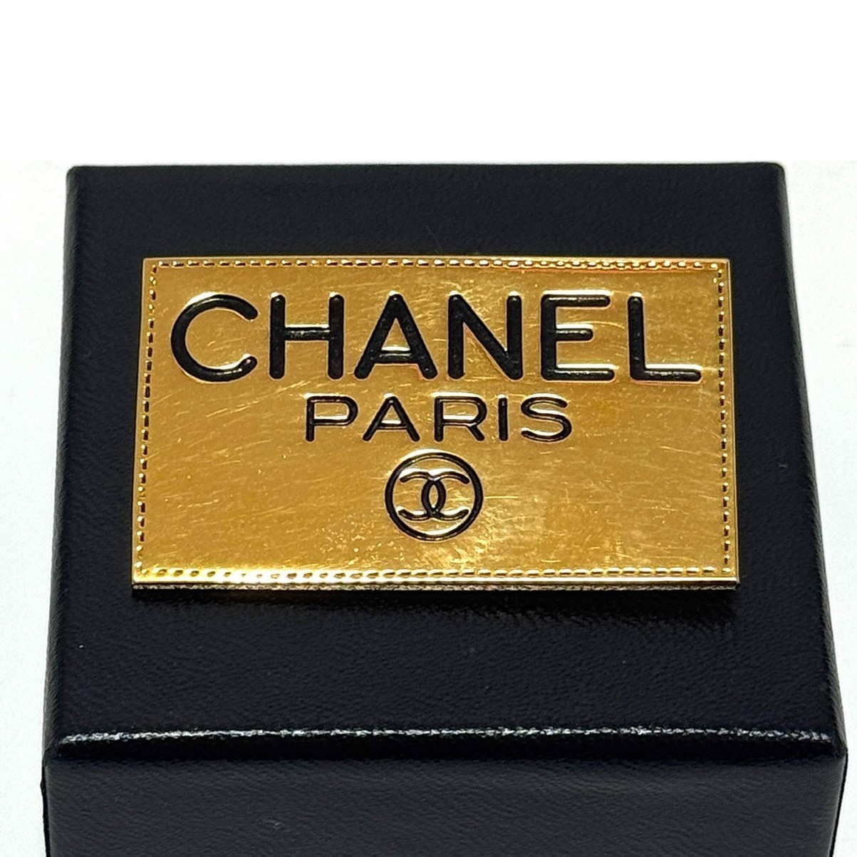CHANEL CC Logo COCO Mark Plate Brooch Gold Vintage Authentic Japan