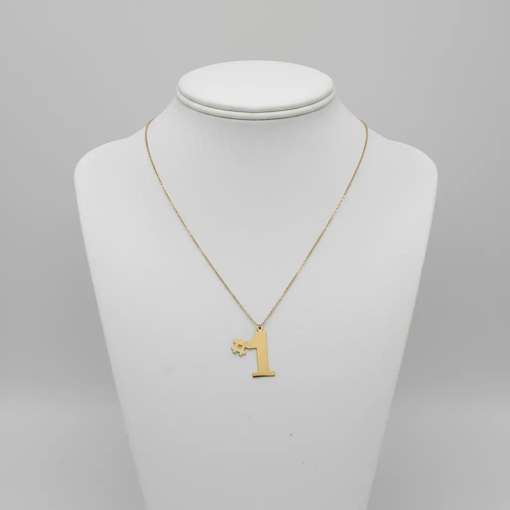 14K Yellow Gold Number One #1 Pendant Necklace, 15 Inches Chain C707