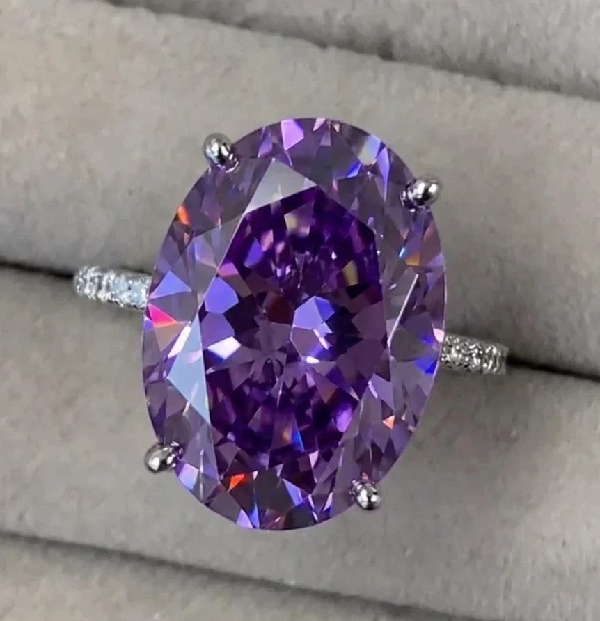 RARE Oval Cut Purple Diamond 4 Ctw Treated Moissanite Solitaire Ring 925 Silver