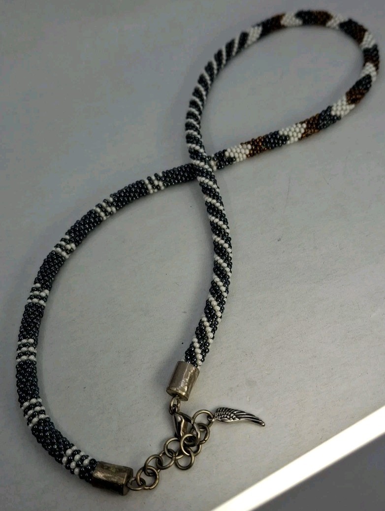 Alexa’s Angels White Bronze &Metallic Blue Beaded Necklace