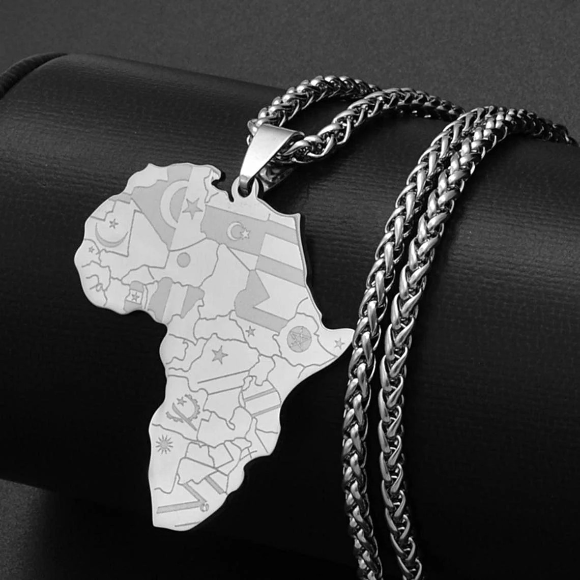 Africa Map Necklace With Flag Symbols