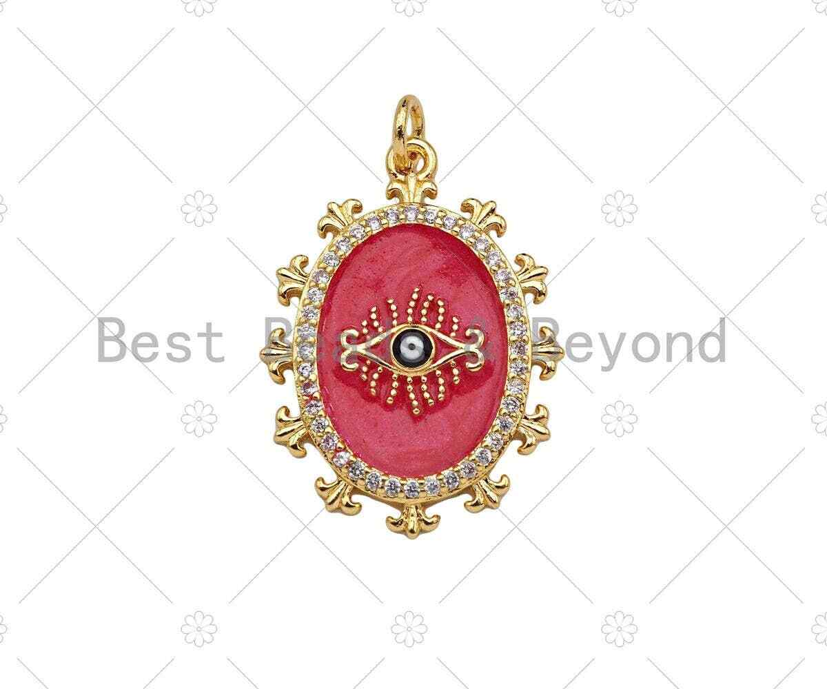 Gold Filled Evil Eye On Colorful Enamel Oval Shape Pendant, L569