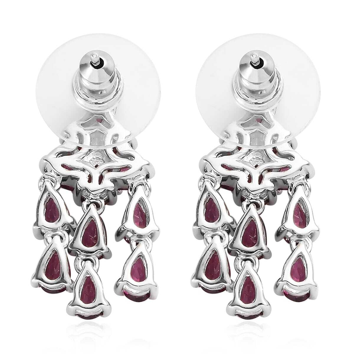 AMAZING!! Rhodolite Chandelier Earrings Platinum Plated Sterling 5.65ctw
