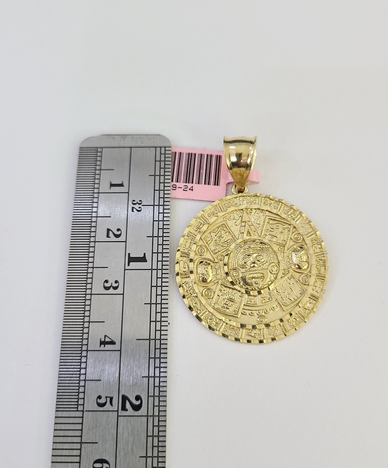 Real 14k Gold Charm Pendant Aztec Mayan Calendar 1.5″ Round Style 14k