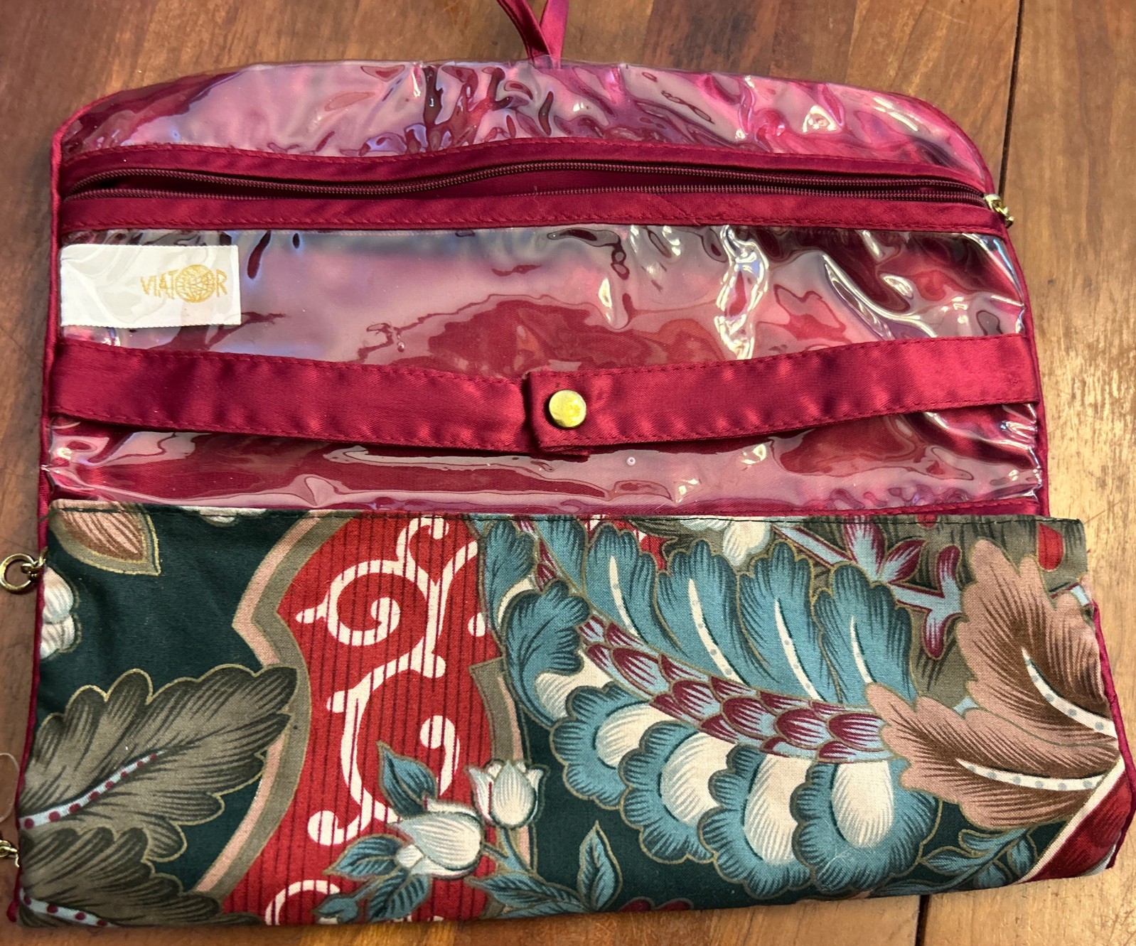 Vintage Jewelry Holder Organizer Roll Up Purse Bag Velvety Velvet Zipped Pockets
