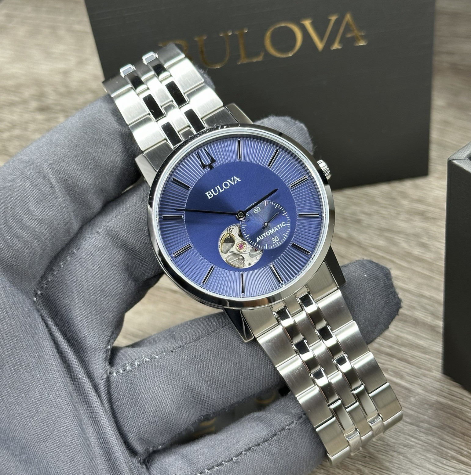 NEW✅AUTOMATIC✅ Bulova American Clipper Blue Dial Steel Men’s Watch 96A247 $450