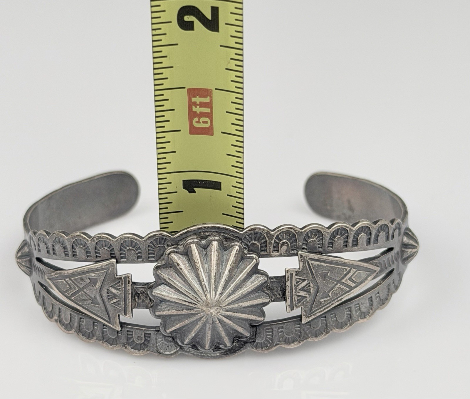 Vintage Fred Harvey Style Cuff Bracelet Sterling Silver Navajo