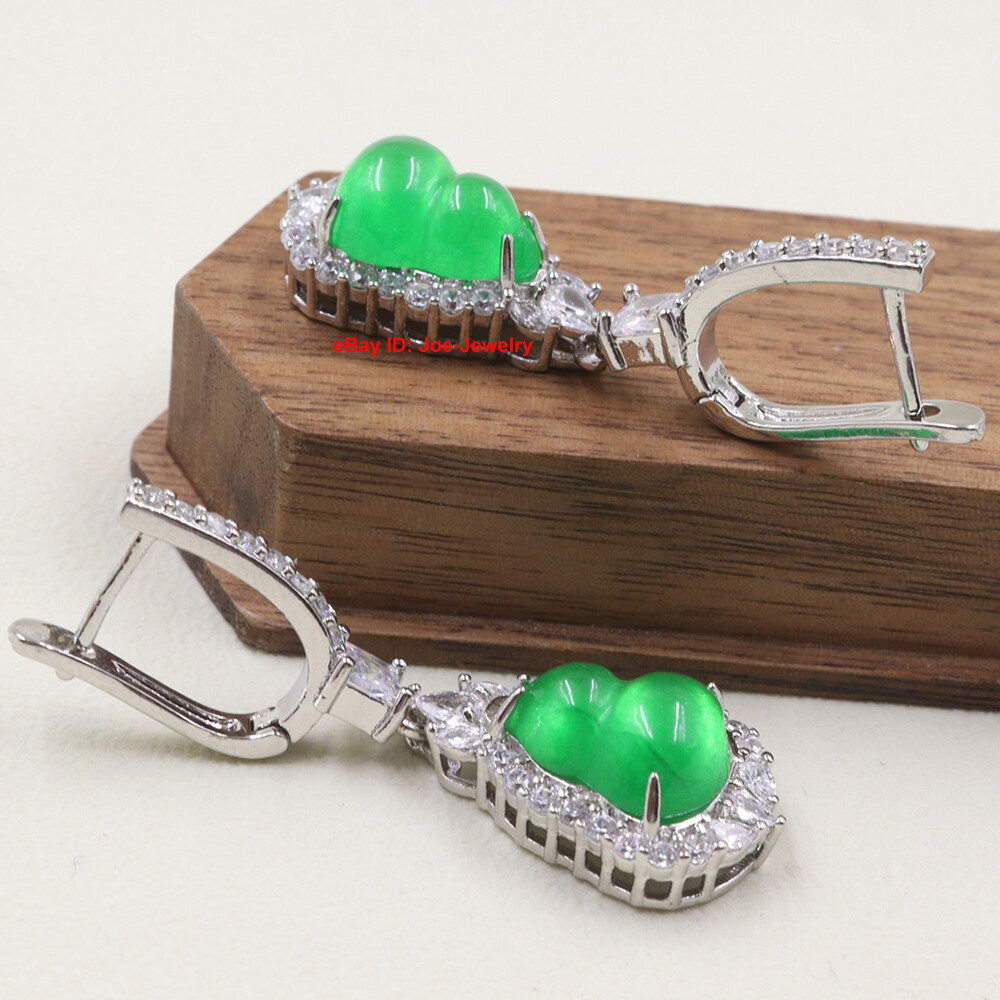 Gold Plated Alloy Green Chalcedony Gourd Charm Dangle Earrings 45mm H