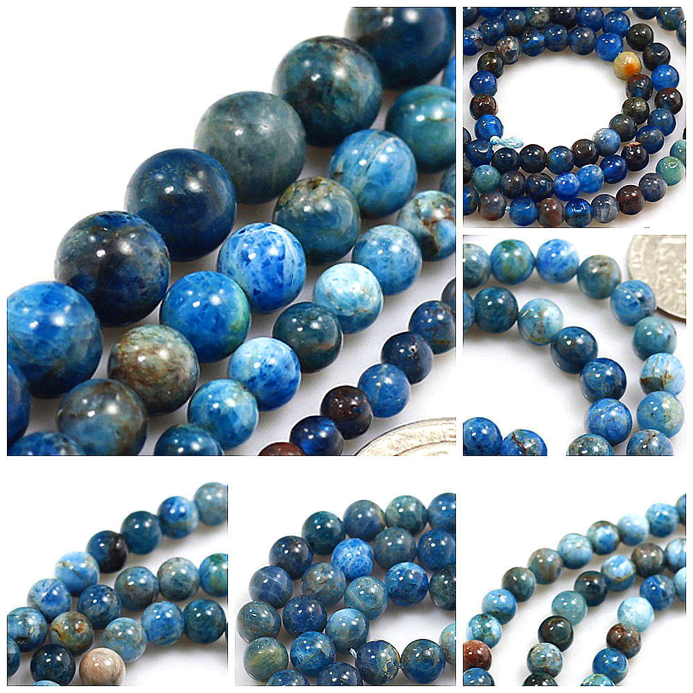 Blue Apatite Round Loose Bead 15″ 4mm 6mm 8mm 10mm 12 Beading natural Gemstone
