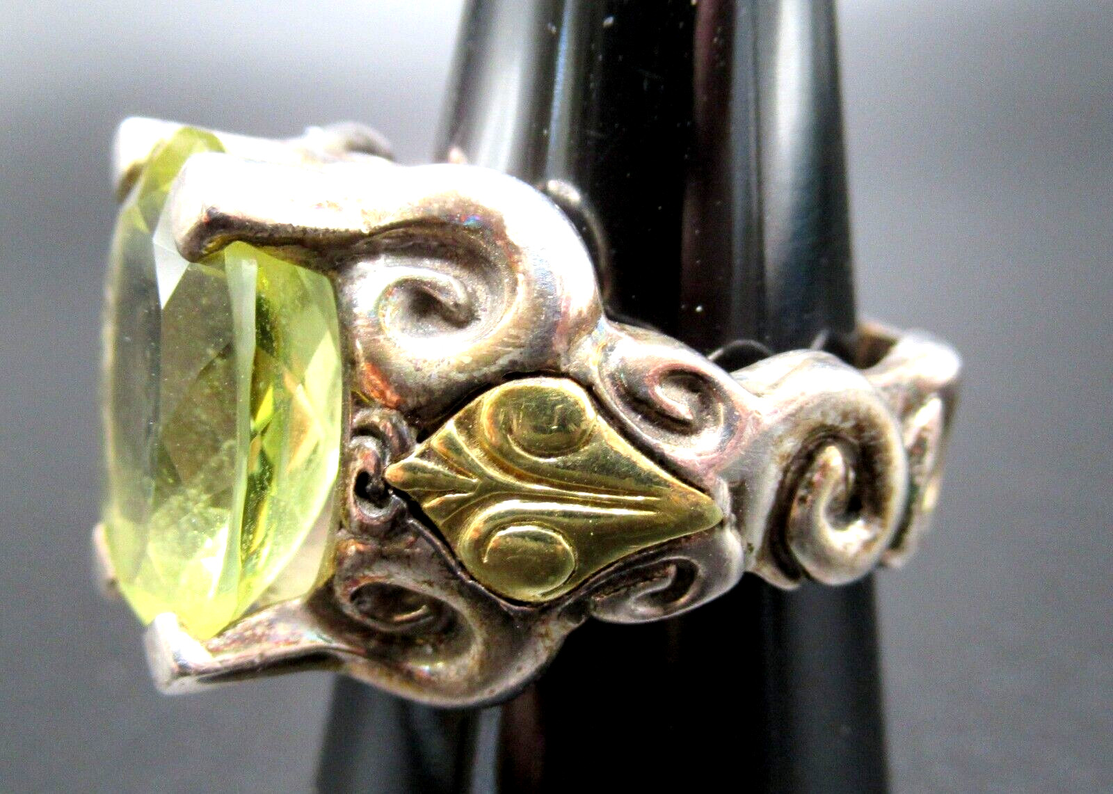 ANN KING 925 & 18K Gold Genuine Lemon Yellow Quartz Ring Size 8
