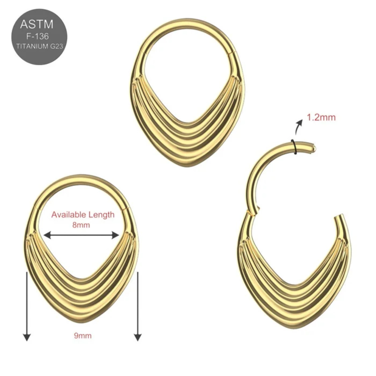 G23 Titanium CZ Hinged Clicker Segment Ring Septum Nose Cartilage Hoop
