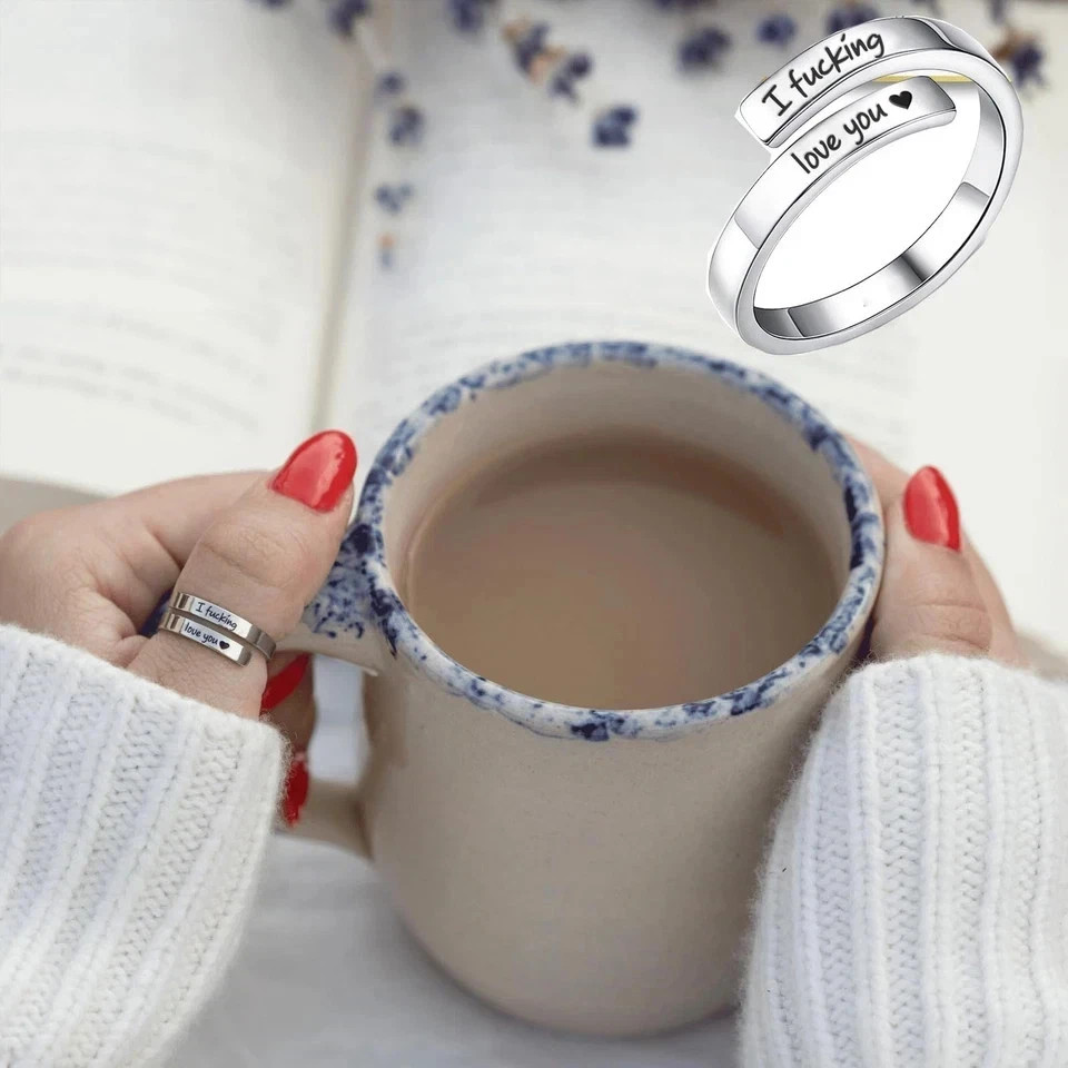 sunglnl I Fcking Love You Ring For Women, Open Adjustable Adjustable, Silver