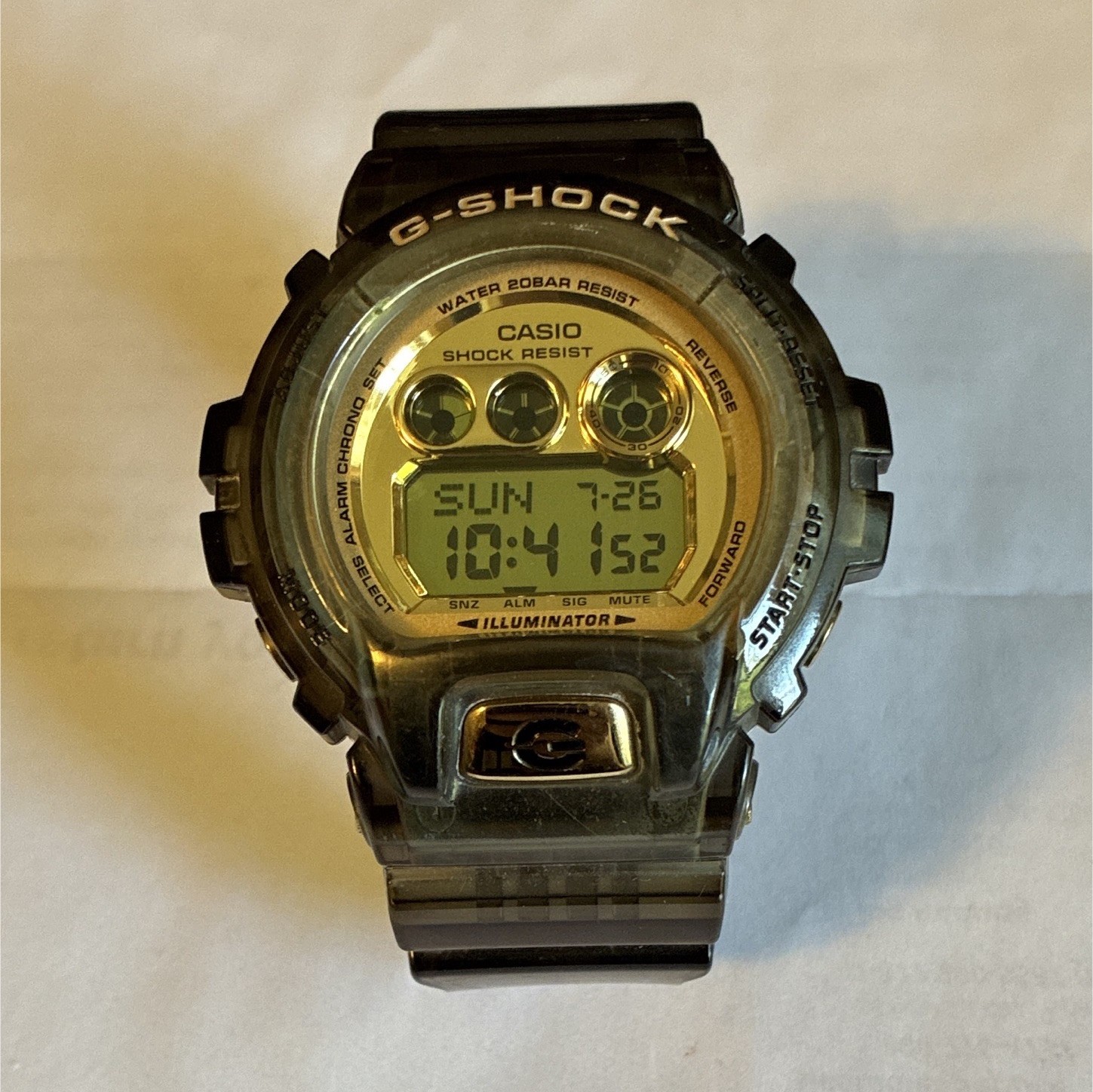 Casio G-SHOCK Digital Quartz Watch Alarm Chronograph, Clear/Gray Resin 200m