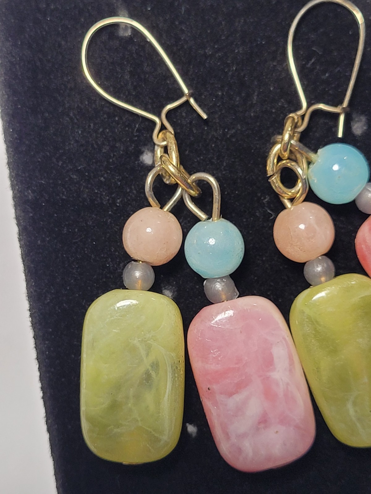 Natural Quartz Earrings Multicolored Beaded Goldtone Wire Hook Fashion Jewelry