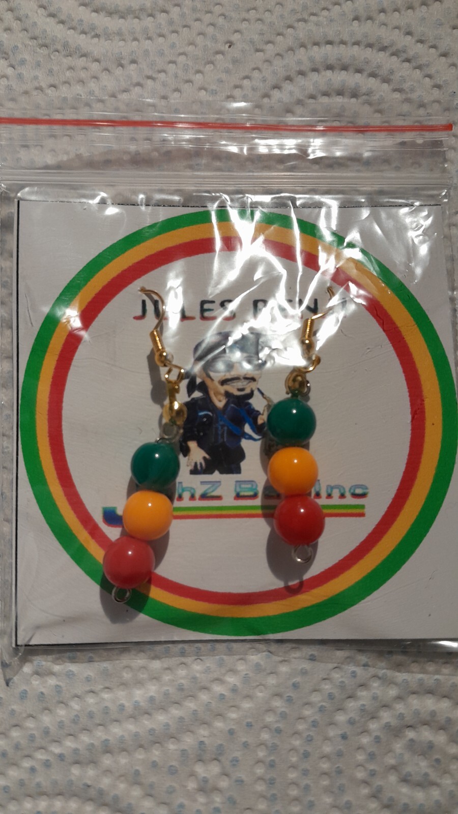 RASTA Beads – Ear Ring / design size 3cm X 1cm approx FREE UK DELIVERY