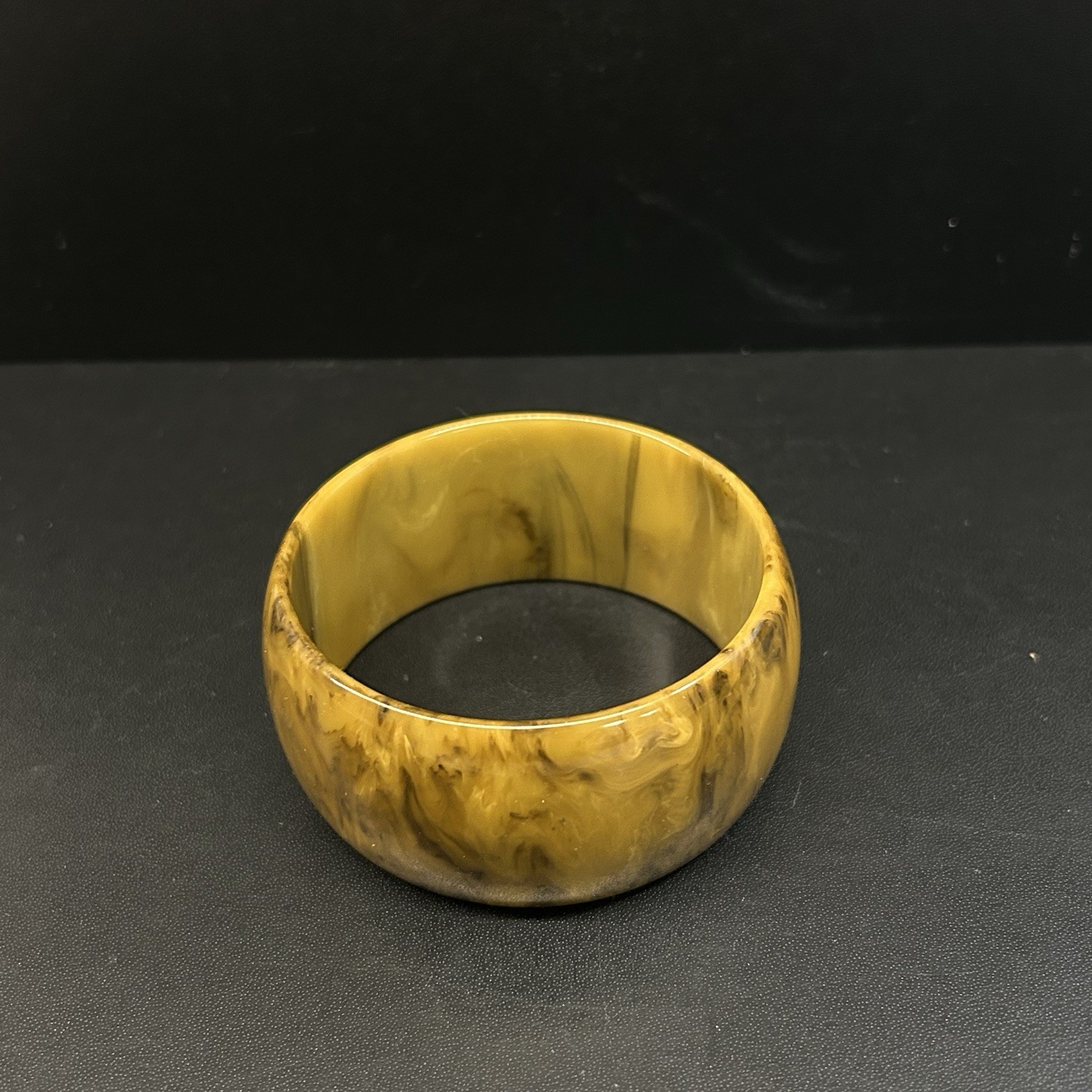 Vintage Bakelite Bracelet Bangle Butterscotch and Toffee Marble 1 1/4 Inch Wide
