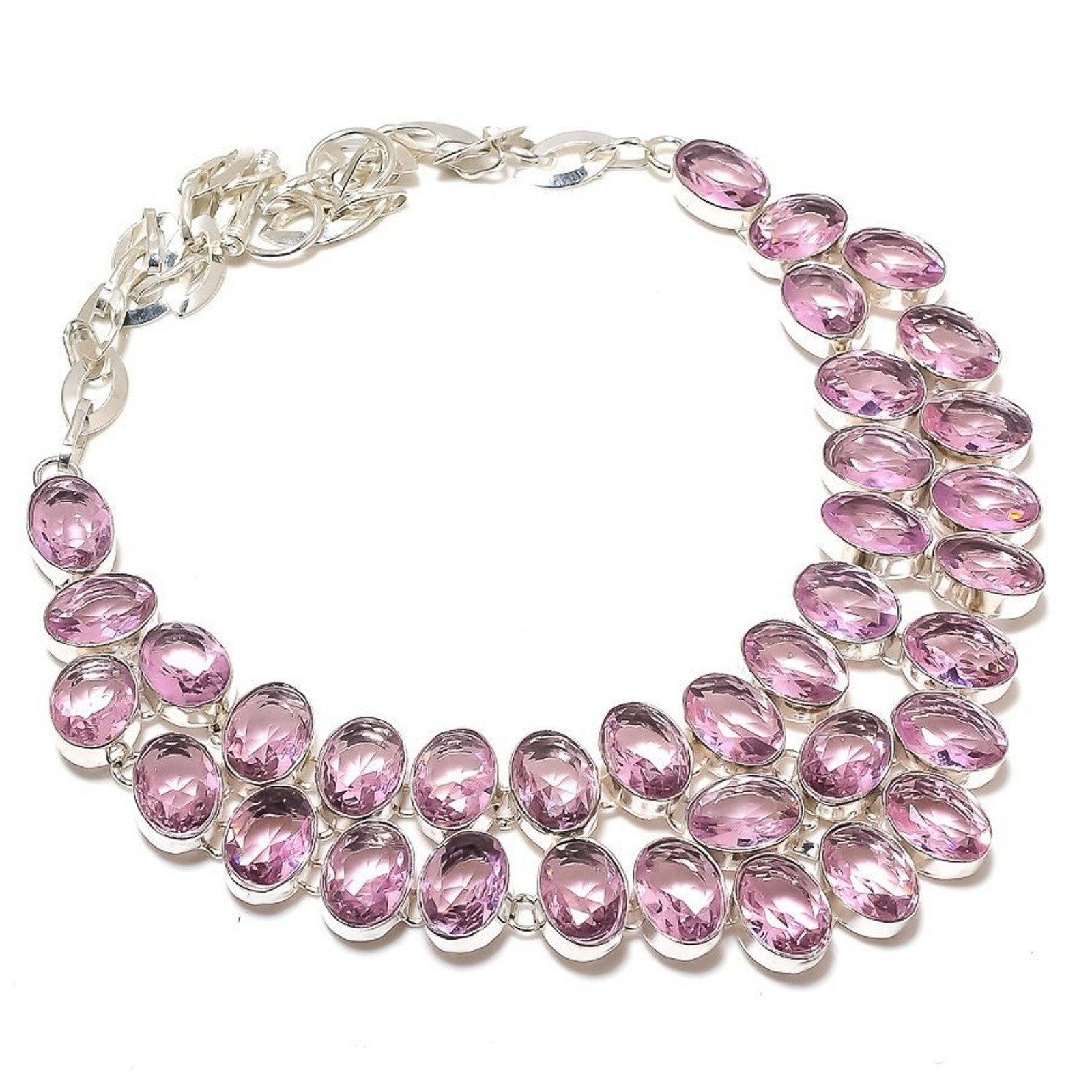 Pink Kunzite 925 Sterling Silver Oval Gemstone Gift Jewelry Necklace 18″ AAB 157