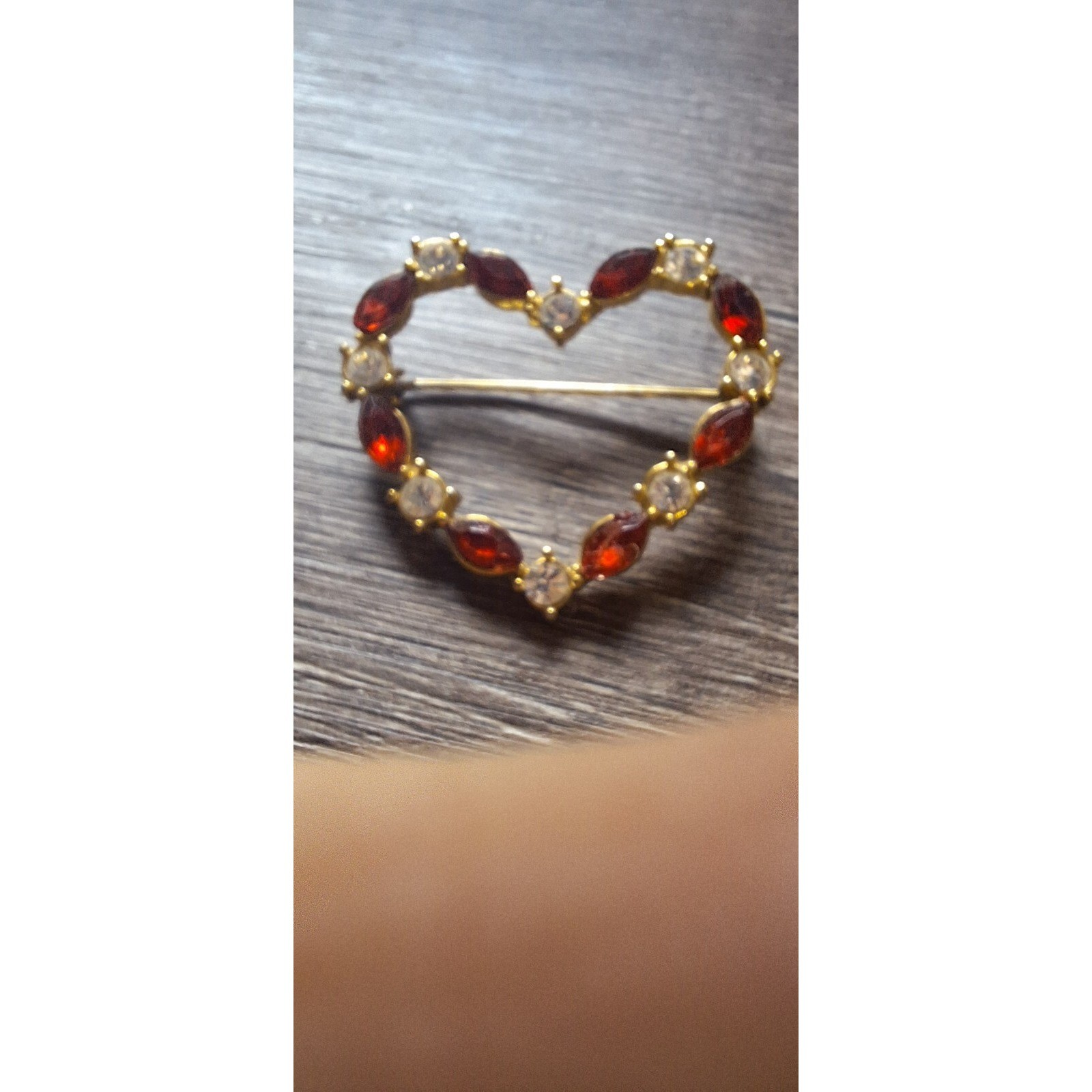 Heart Valentines Red White Rhinestone Pin Broach