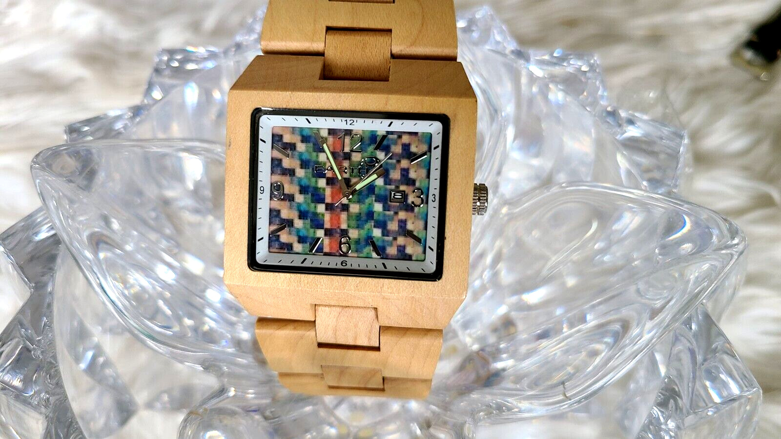 EARTH WOOD GOODS Heartwood Men’s Eco-Friendly WOOD WATCH Mosaic Dial 9″