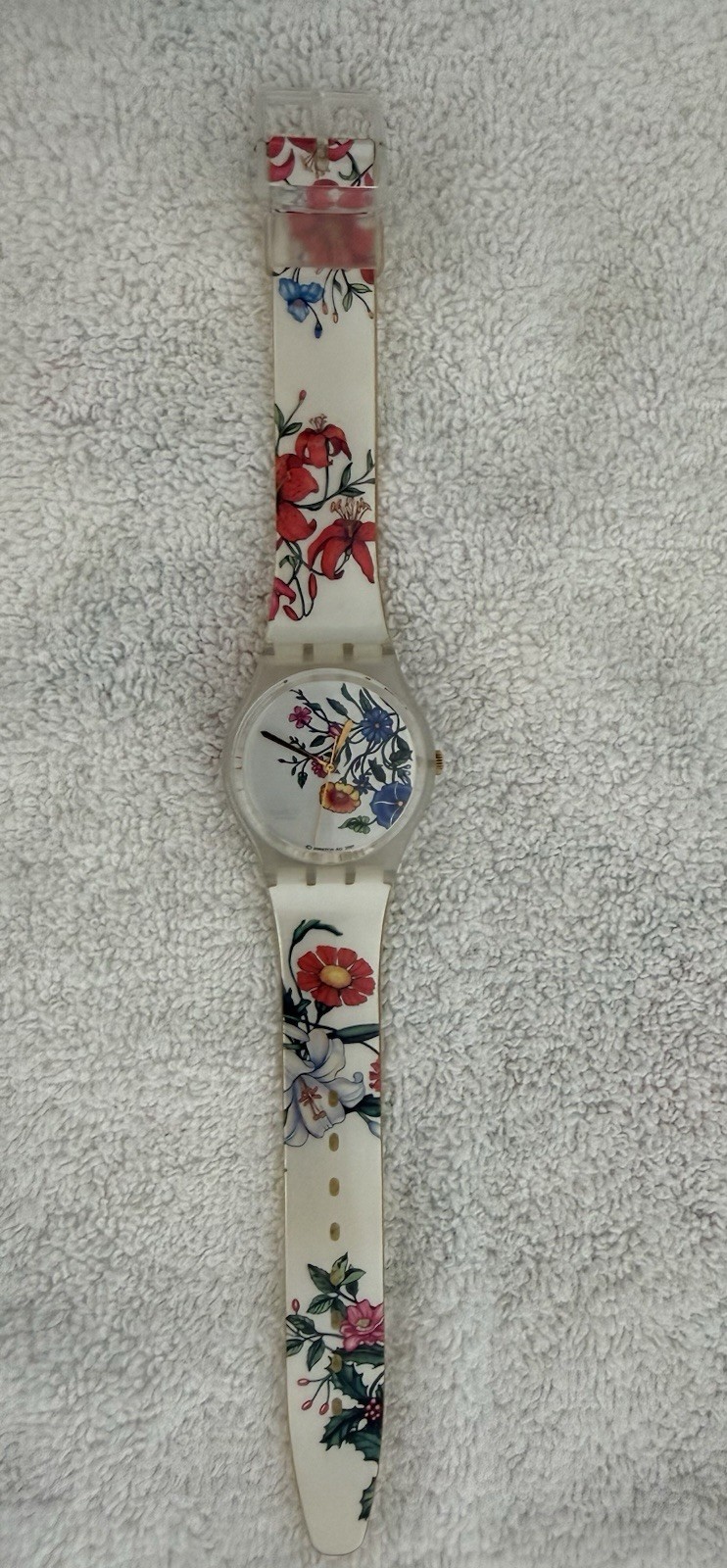Swatch Spring Touch GW132 2002 Standard 34mm Watch Y2K Flowers White Gold Swiss