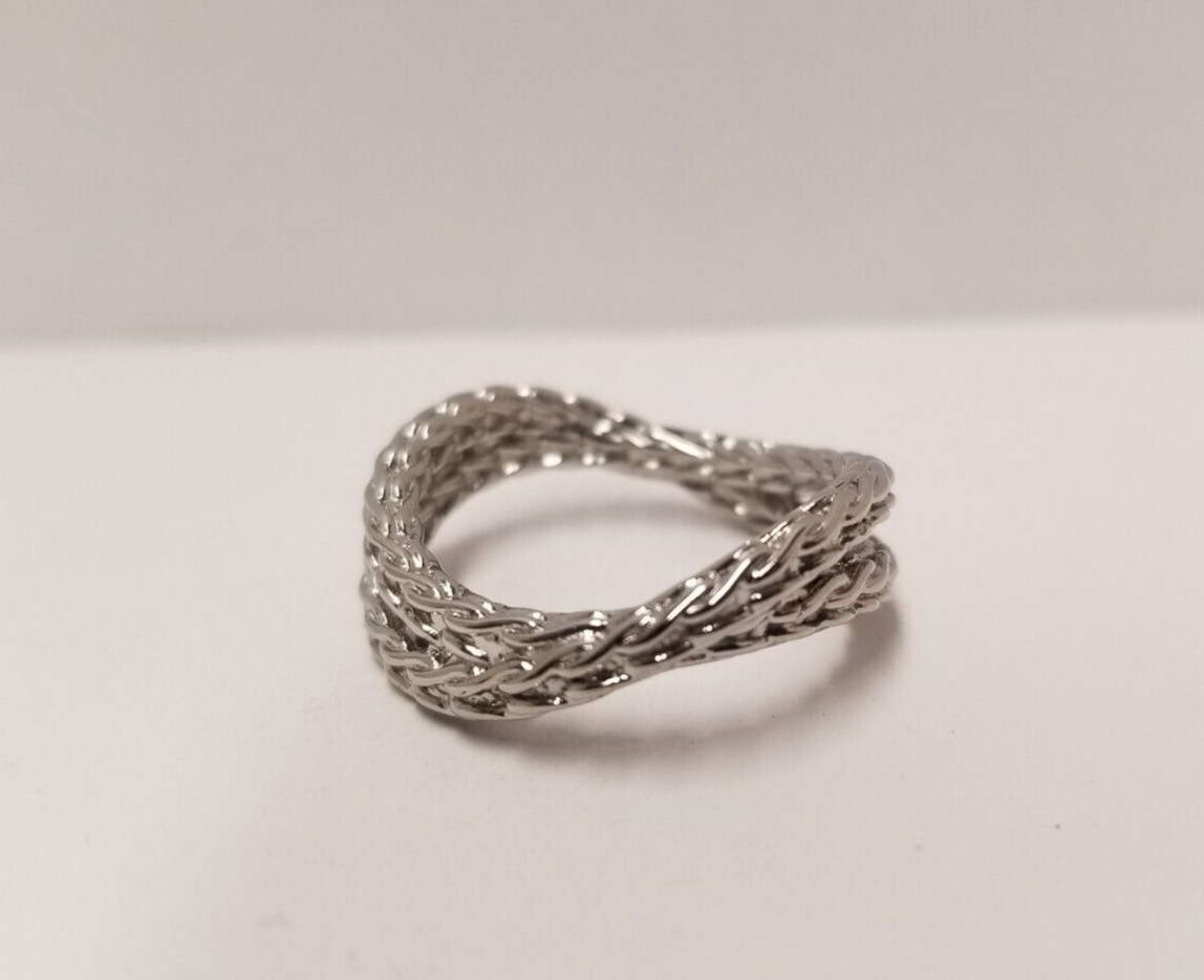 Craftd Rhodium Plated Stainless Steel Rope Wrap Ring Size 10