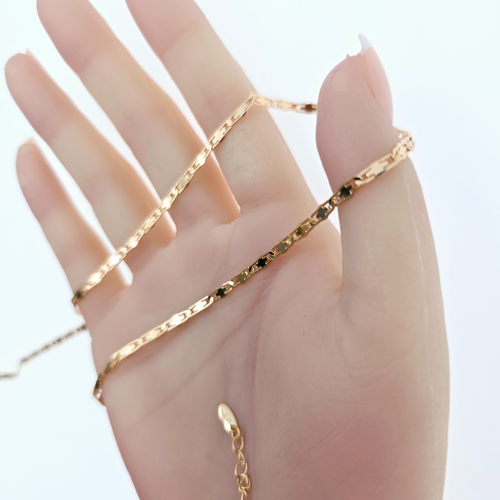 45+5cm Adjustable, XPNL0057 “Rose Gold Flat Geometric Link Necklace for Women