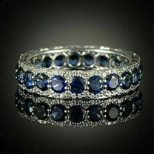2.00 Ct Round Cut Simulated Sapphire Wedding Band Ring 14k White Gold Plated