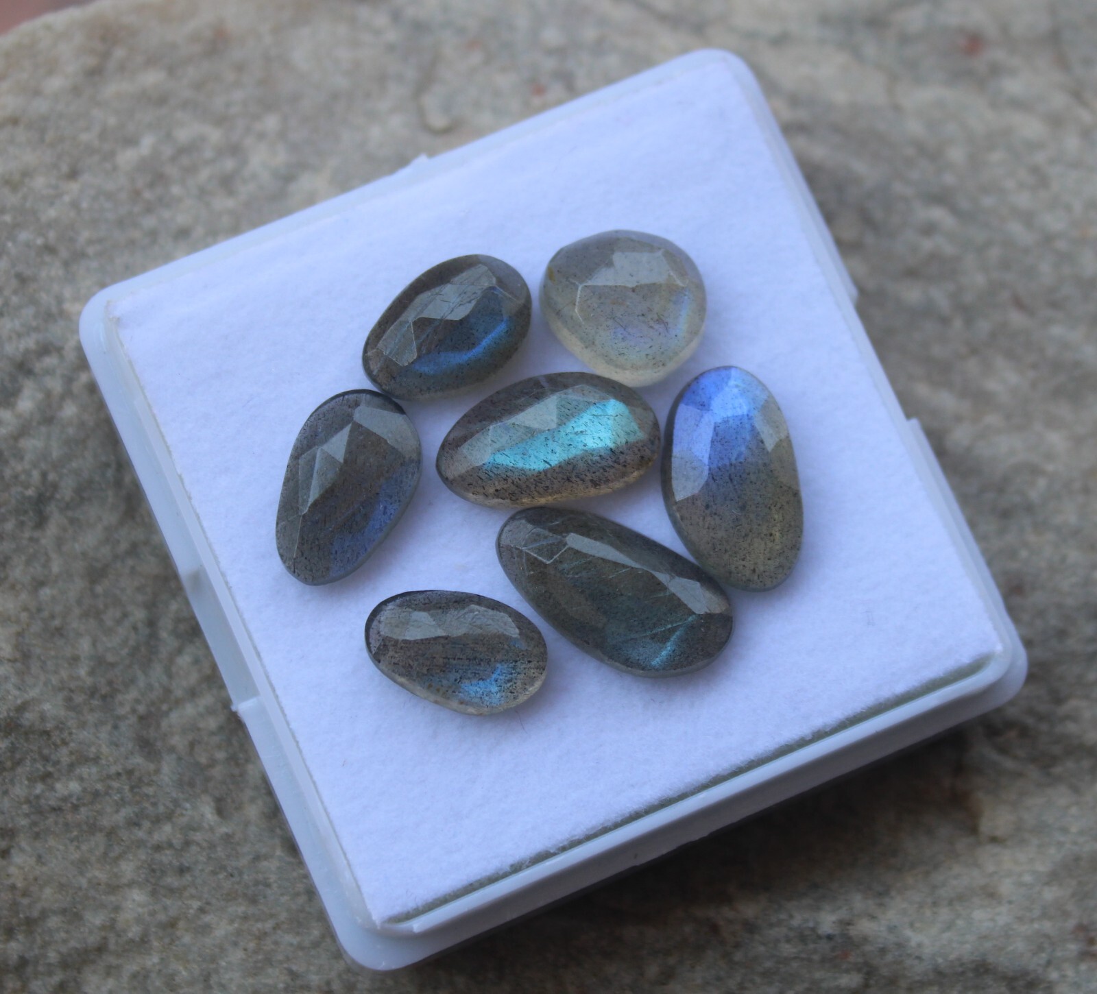 12 Pieces Labradorite Blue Sheen Rose Cut, 53.75 Carats Natural Blue Fire Labrad
