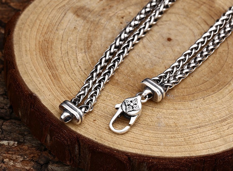 Vintage Woven Double Spiga/Wheat Link Bracelet Braided Chian Solid 925 Silver