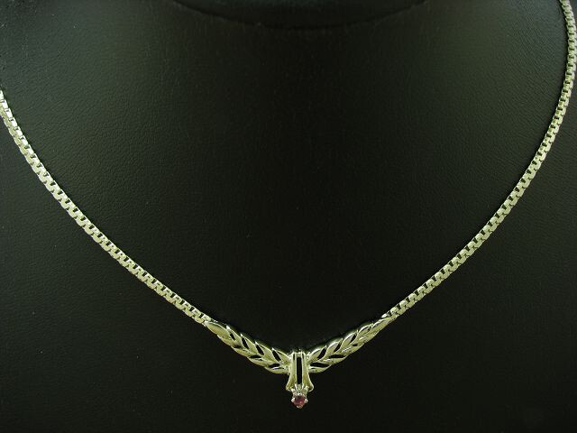 835 silver necklace with synth. Ruby Trim / Real Silver / 42.0cm / 6.3g
