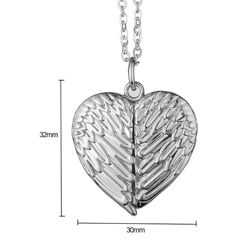 Angel Wings Heart Photo Locket Necklace DIY Memory Pendant Gift for Women Antiqu