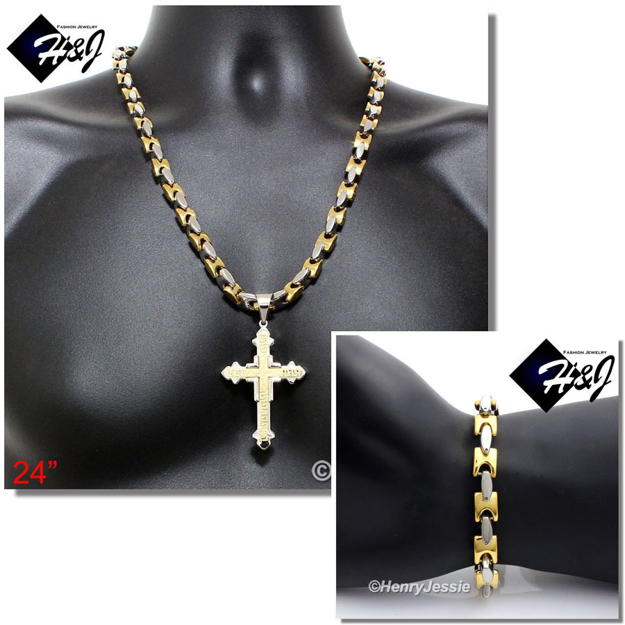 24″Stainless Steel 8mm Silver/Gold Plated Interlock Necklace Bracelet Pendant*20