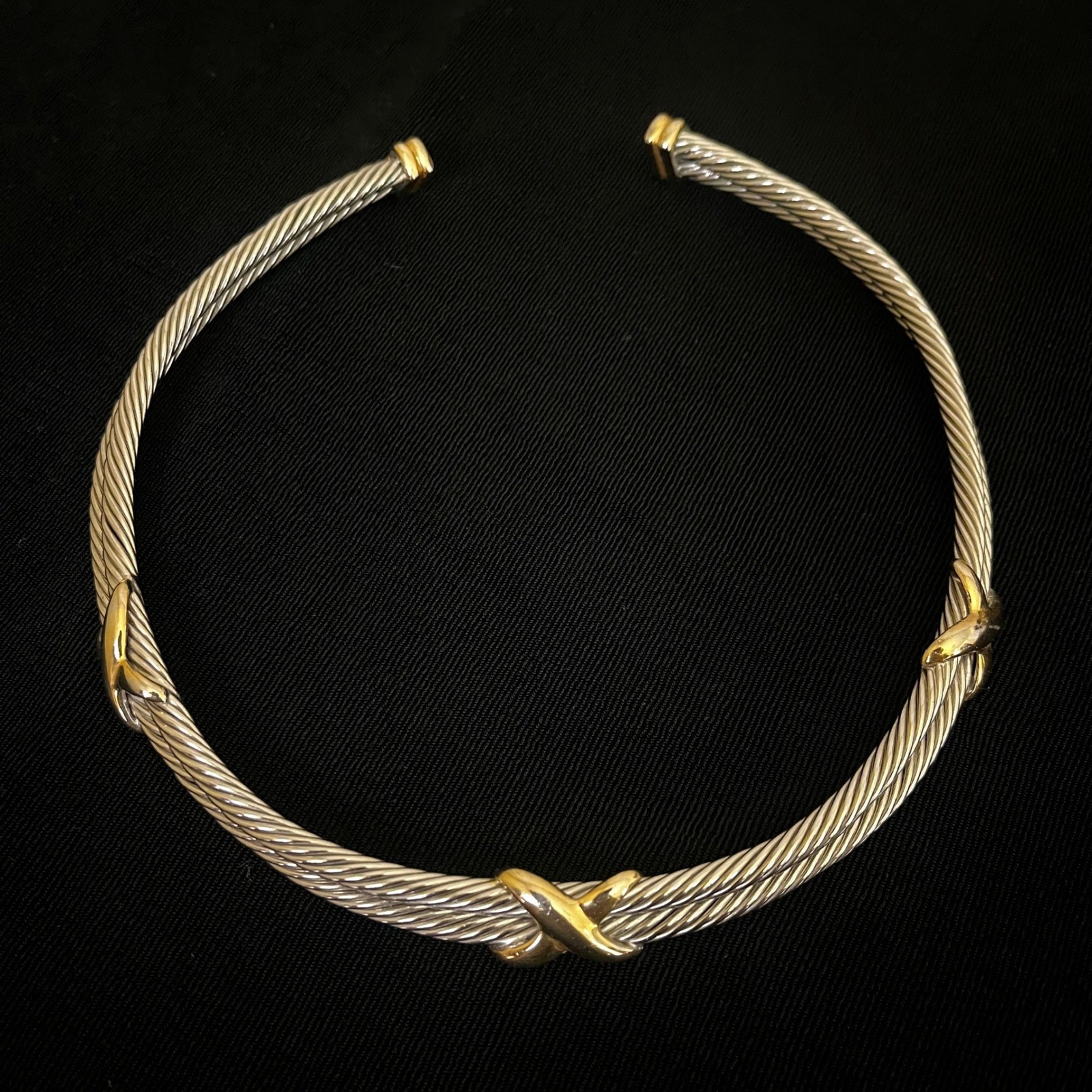 Gold Silver Cable Torque Collar Necklace X Knot Chunky Statement 14in Adjustable