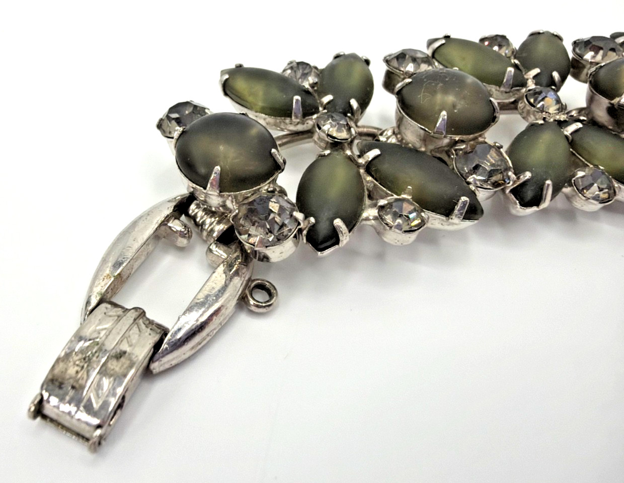 JULIANA Frosted Olive Green Navettes Set Bracelet Brooch Earring Ref# 1372, 6420