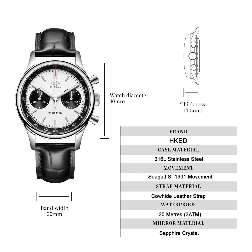 1963 DongFeng HKED PANDA SEAGULL ST1901 40mm Pilot Chronograph Watch C3 316L