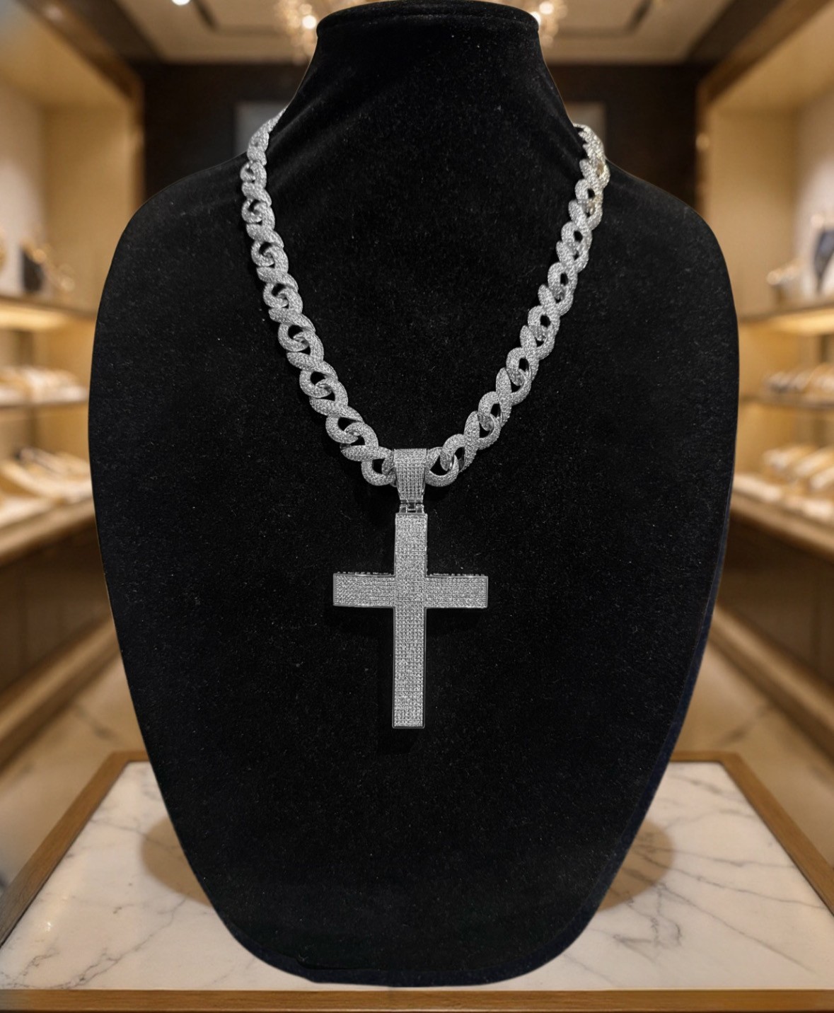 XL CROSS Pendant 14mm INFINITY 75.8ctw Lab Sim VVS1 Diamond Chain Necklace 200g+