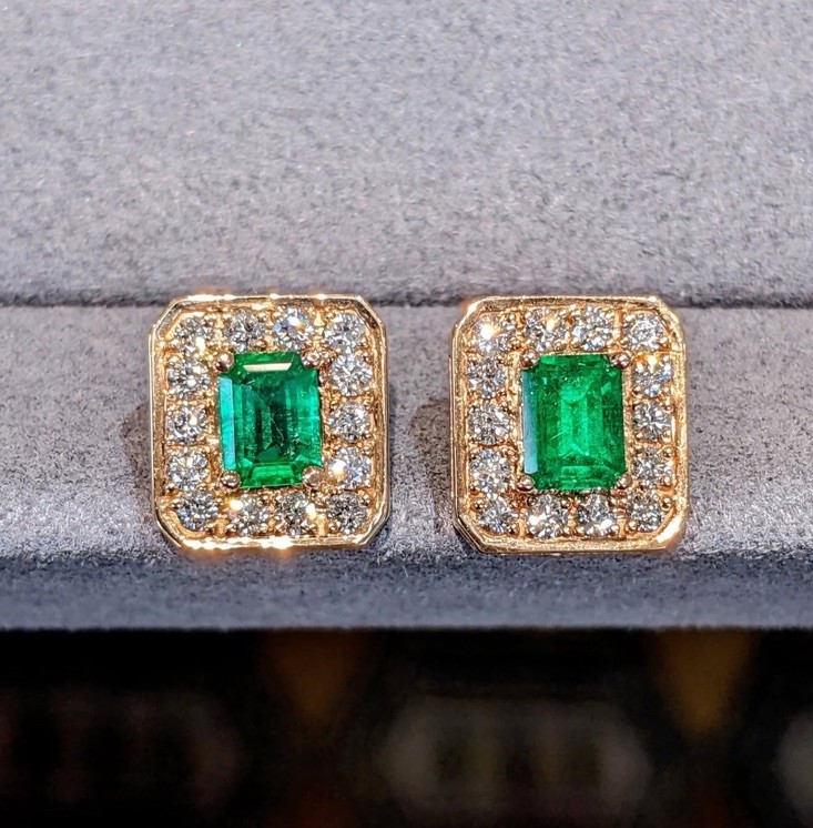 14k Gold Emerald Earrings Natural Zambian Emerald Earrings 14k Solid Gold
