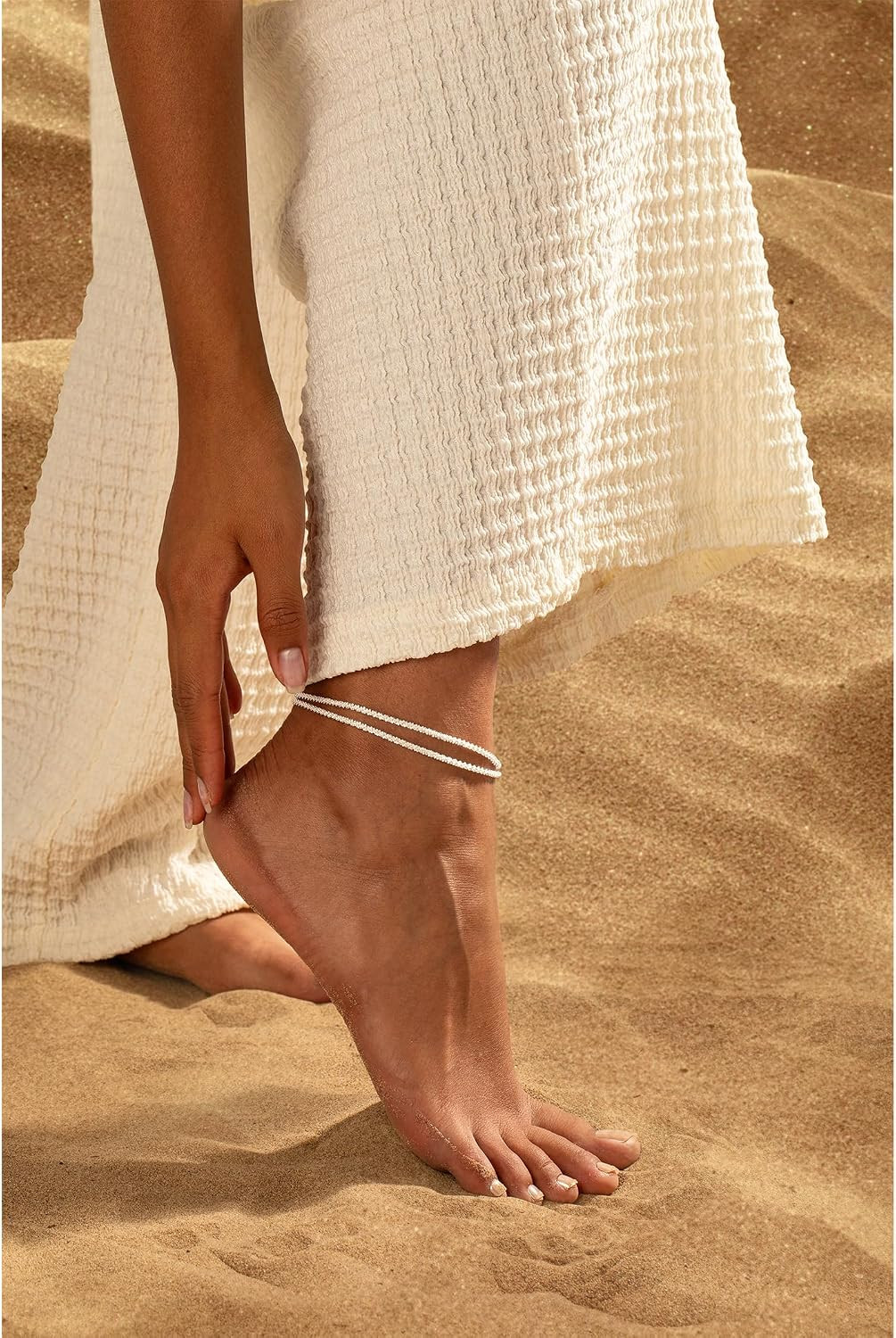 Silver Ankle Bracelets for Women Waterproof Sparkling Link Chian Anklets | Layer