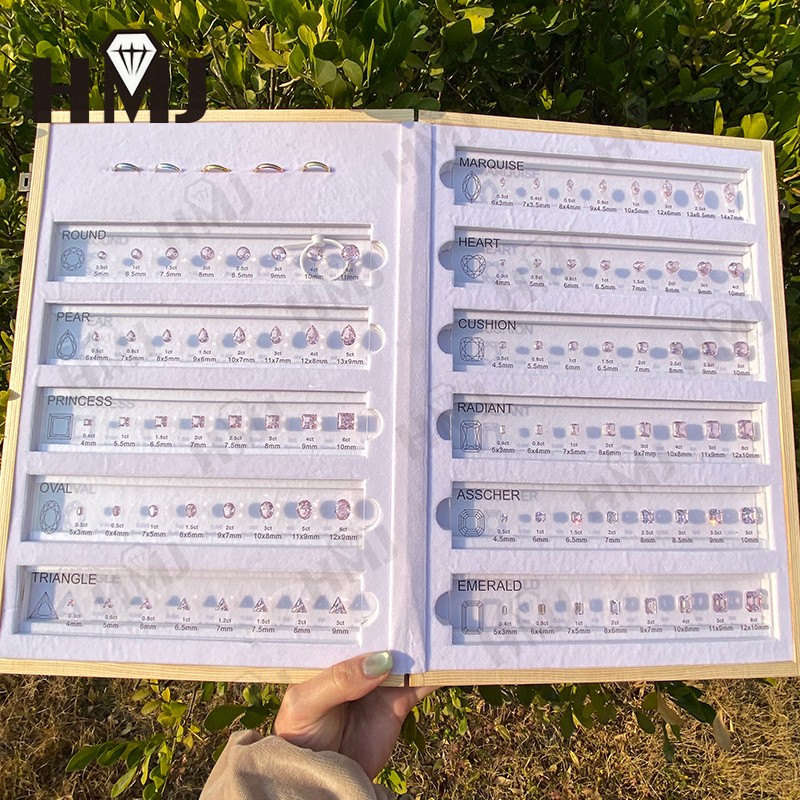 11 Shapes Kit CZ Diamond Carat Chart Comparison Set White Pink Yellow Gemstone