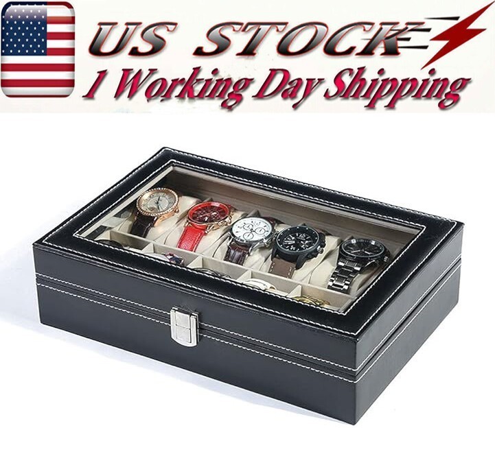12/24/20 Slots PU Leather Wrist Watch Display Box Storage Holder Organizer Case~
